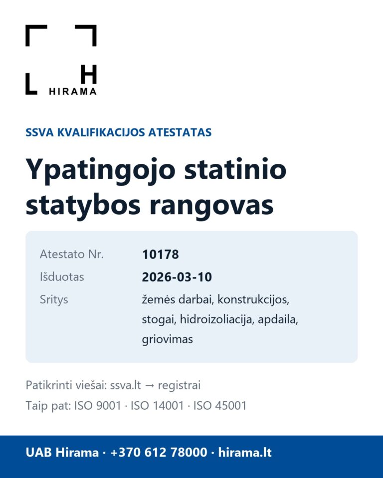 UAB Hirama SSVA kvalifikacijos atestatas Nr. 10178 – ypatingojo statinio statybos rangovas